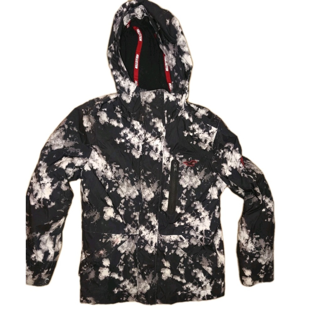 Hollister Blk/Wt Snow Cap Camo Style Coat Fleece lined All Weather XS‎ jacket